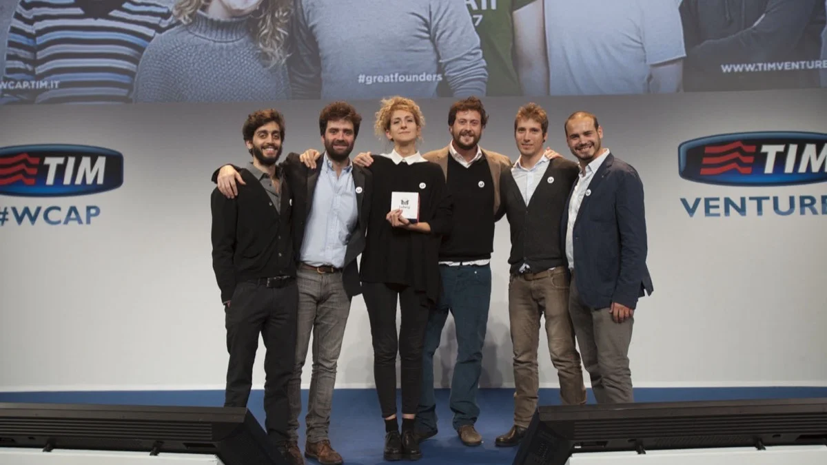 The team on stage at Telecom Italia Working Capital (WCAP) after Ludwig won 1st place among the 2014 batch startups | Milano 2014