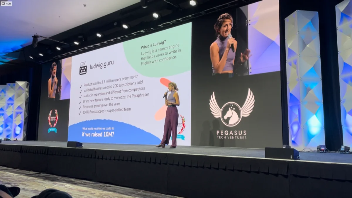 Roberta presents Ludwig (selected as Southern Europe champion) on the Startup World Cup stage | San Francisco 2022